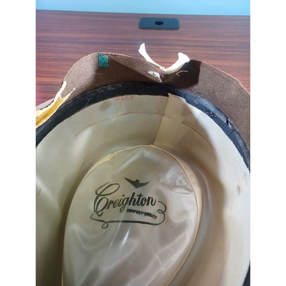 Vintage Creighton Fedora Classic Style Brown Felt Green Band - Picture 8 of 16